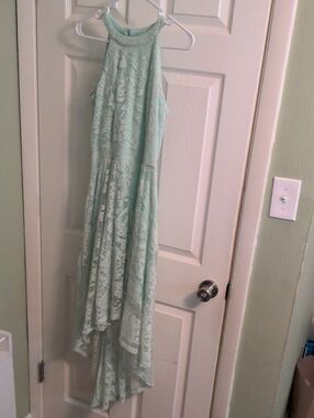 Mint Lace High-Low Halter Dress